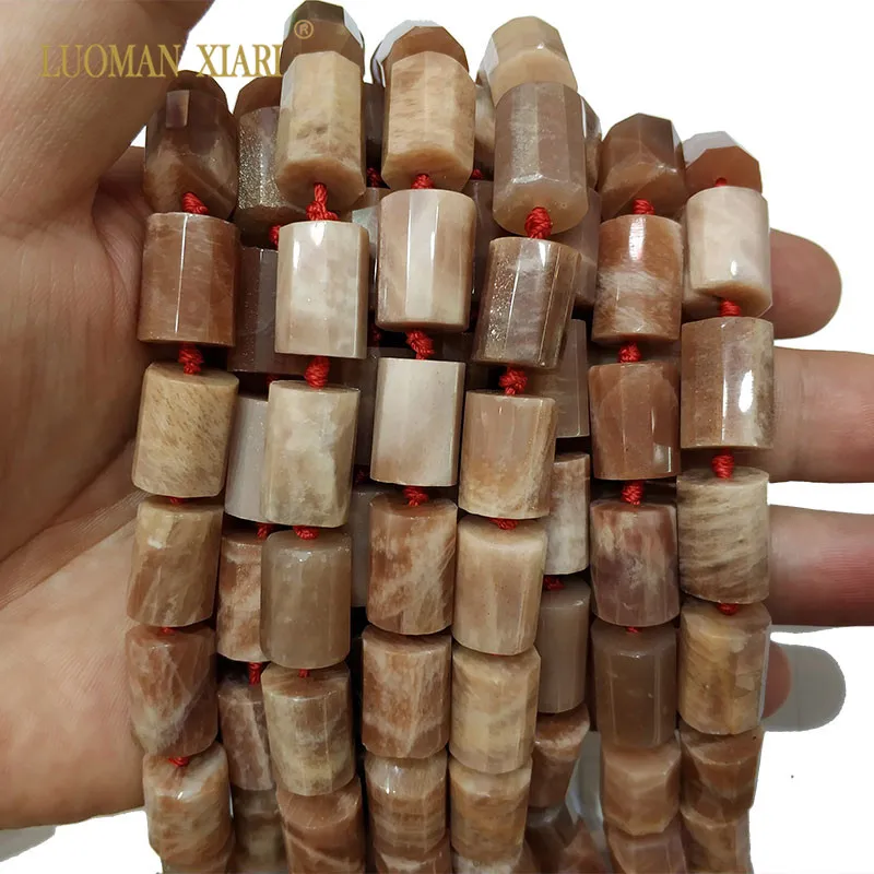 100% Natural Sunstone Cylindrical Shaped Facted Stone Beads For Jewelry Making DIY Bracelet Necklace Size 11*16 mm Strand 15&quot |
