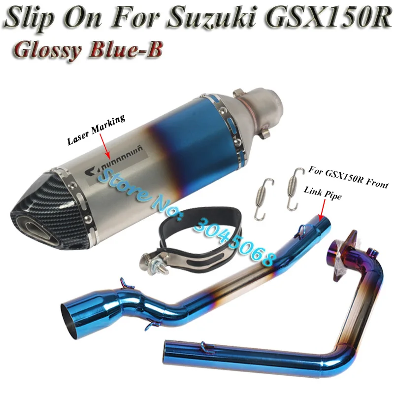 Glossy Blue-B Слипоны для Suzuki GSX150R GSXR150 GSX S150 мотоцикл выхлопной Escape дБ убийца модифицированный передний соединитель трубы лазерный глушитель - Цвет: Glossy Blue-B