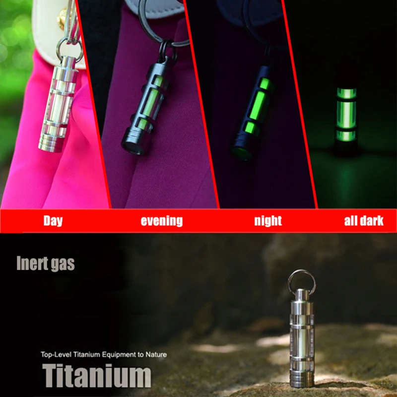 Automatic Light 25 years Titanium Tritium Alloy Keychain Key Ring Fluorescent Tube Lifesaving Emergency Alloy Lights 500UL