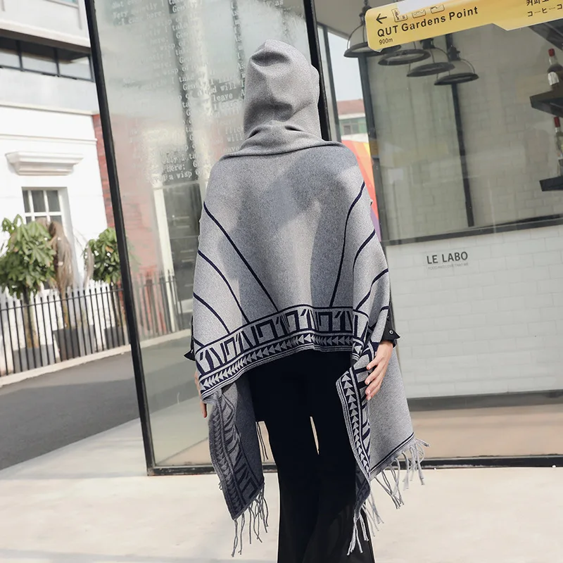 JB2 2018 большой шарф зимний плед полосатый Пашмина женский стиль летучая мышь