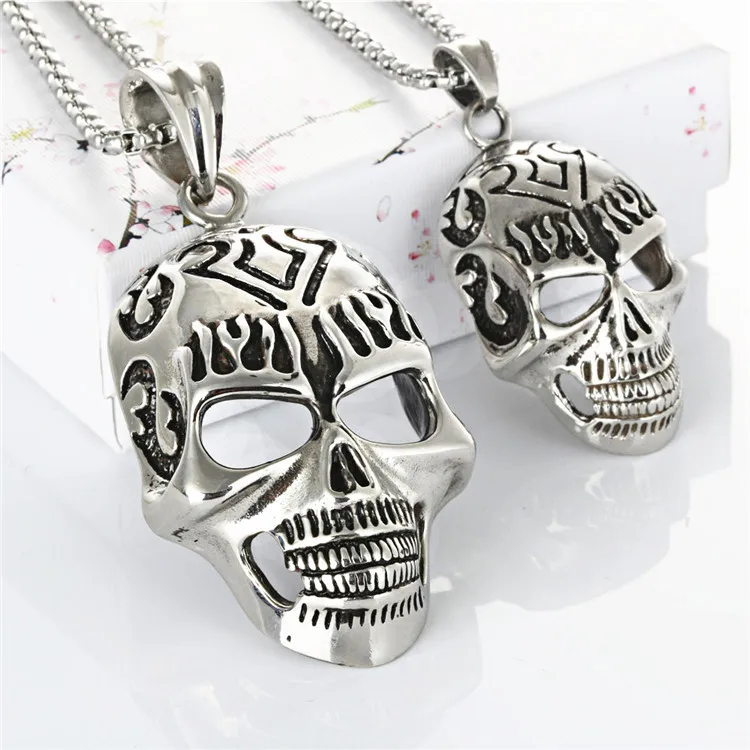 

Gothic Punk Skull Black Silver Tone Necklace Pendant Personalized 316L Stainless Steel Mens Boys Jewelry