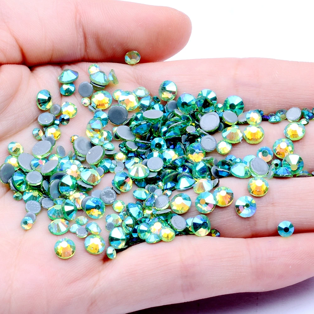 

Hotfix Rhinestone Peridot AB Flatback Strass Round Glass Iron On Strass For Garment Hotfix Rhinestone With Glue Backing