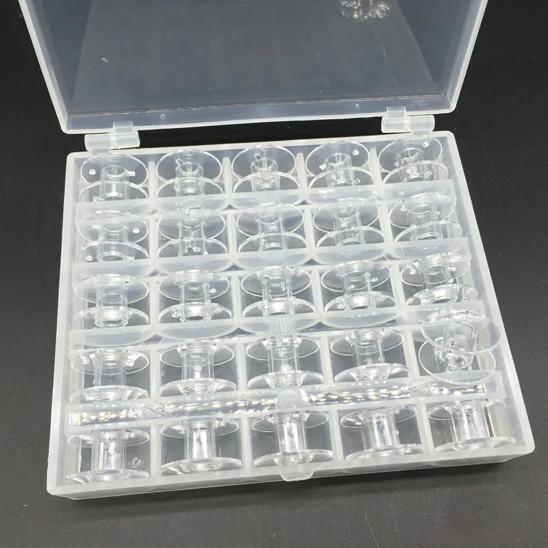 Коробка с 25 прозрачными пластиковыми пустыми катушки для швейных машин