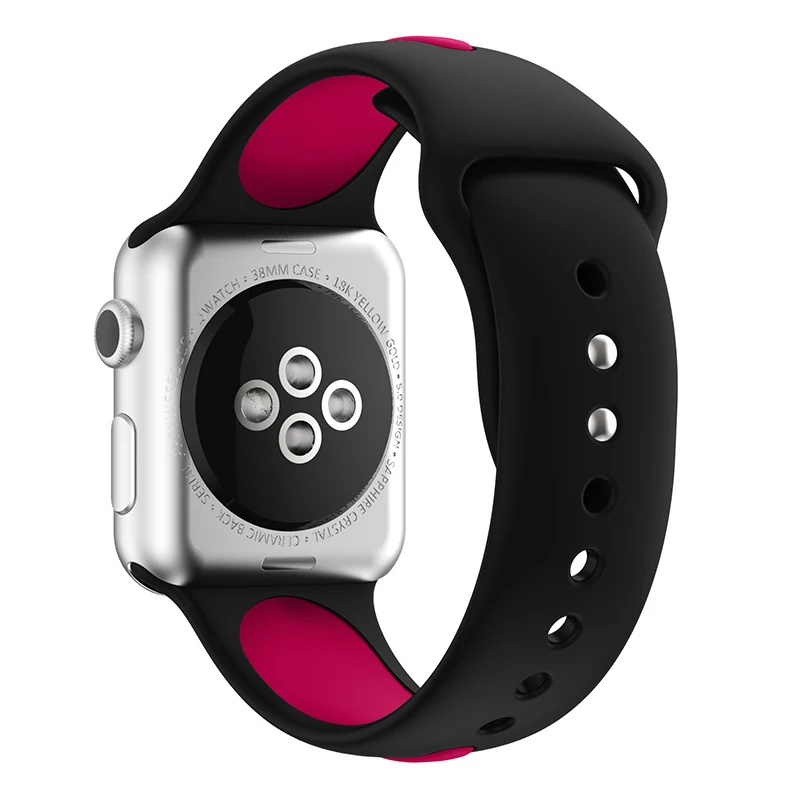 black pink Спортивный силиконовый ремешок для наручных часов Apple Watch, ремешок 42 мм, длина-44 мм, 40 мм, 38 мм, версия наручных часов Iwatch серии 4/3/2/1 наручные часы браслет ремешок для ремня - Цвет ремешка: black pink
