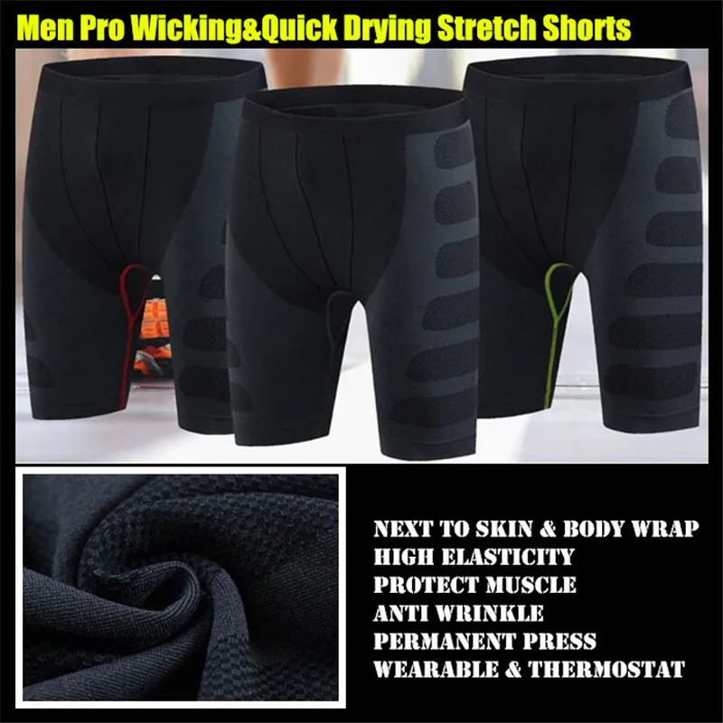 300p Men Pro Shapers Compression Underwear 3D Tight Half Boxers,High Elastic Quick-dry Wicking Sport Fitness GYM Running Shorts