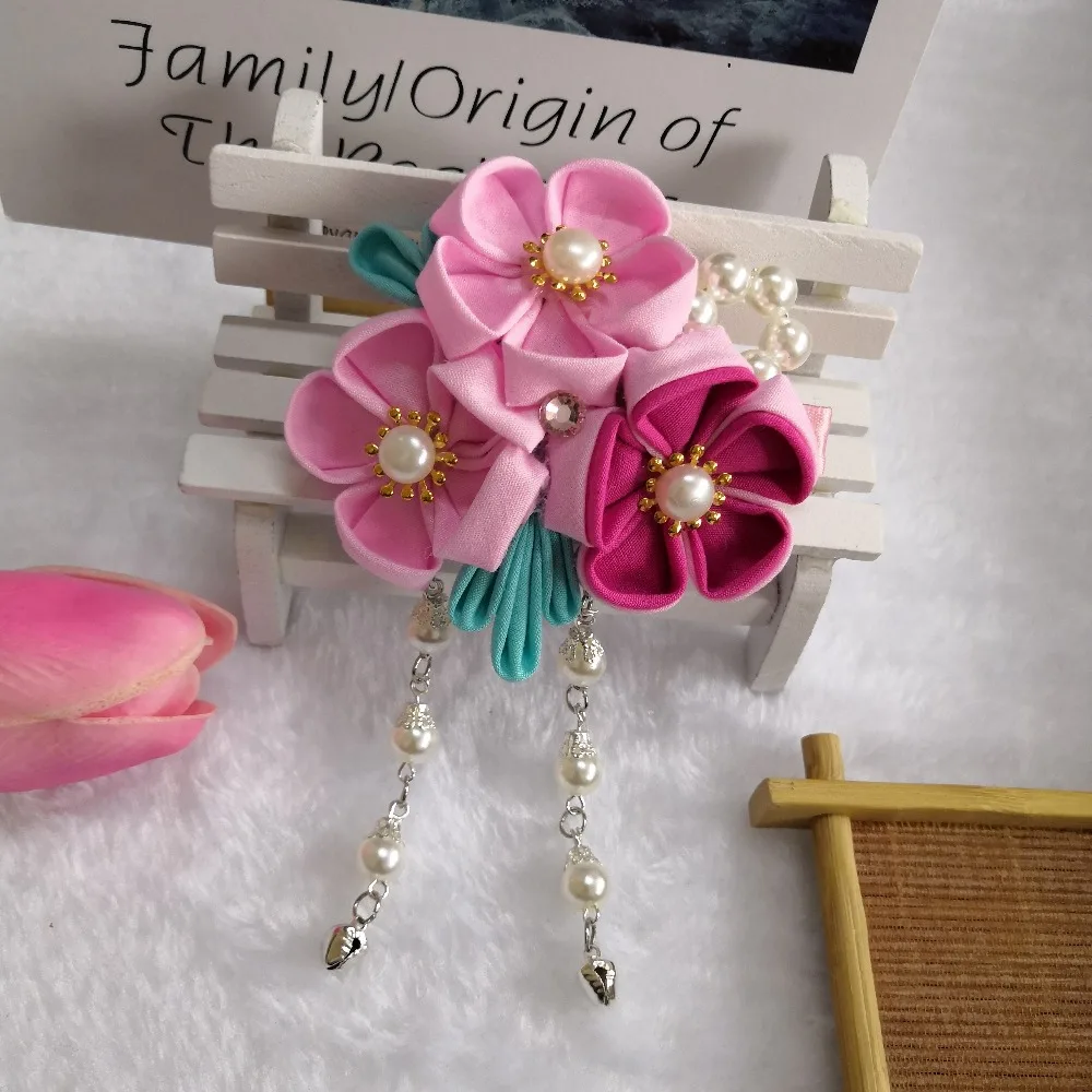 Новинка DIY японское кимоно ручной работы Sakura hairwear для девочек женские заколки для волос цветок канзаши головные уборы с длинными падениями