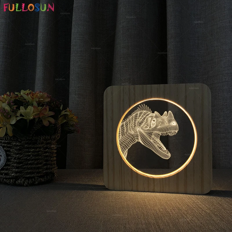 3D иллюзия светодиодный свет USB мощность деревянный Светильник динозавр ночные светильники для Рождественский подарок украшения комнаты