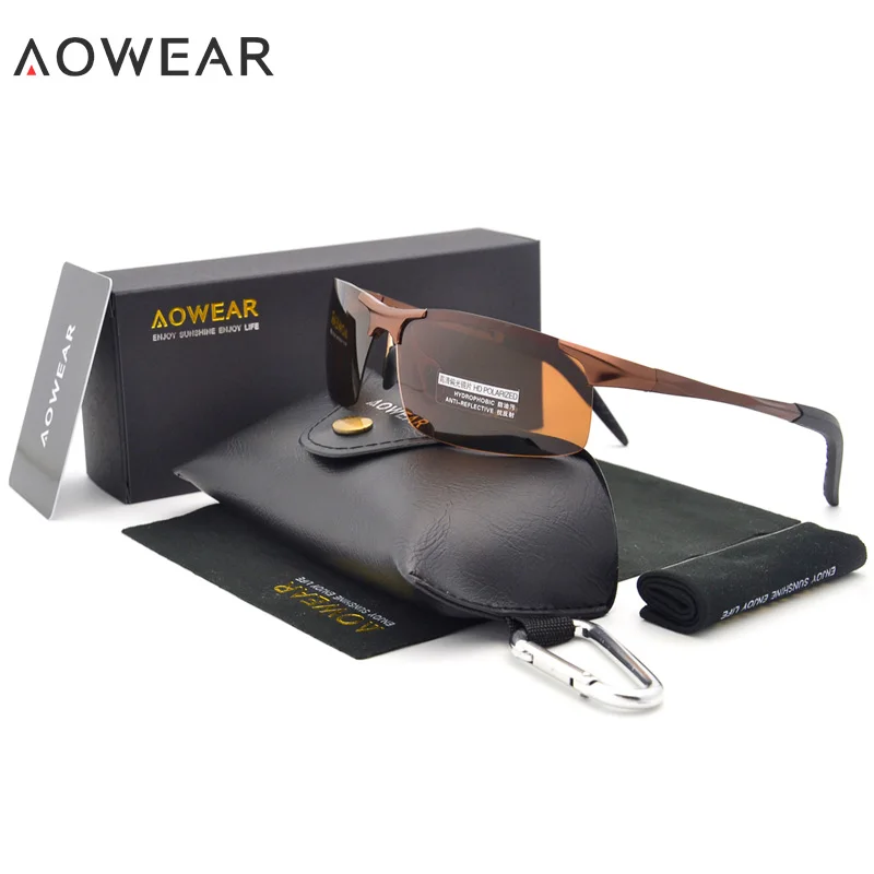 C4 Brown AOWEAR спортивные солнцезащитные очки мужские Поляризованные уличные зеркальные поляризованные солнцезащитные очки мужские алюминиевые магниевые очки для гольфа Oculos 02 - Цвет линз: C4 Brown