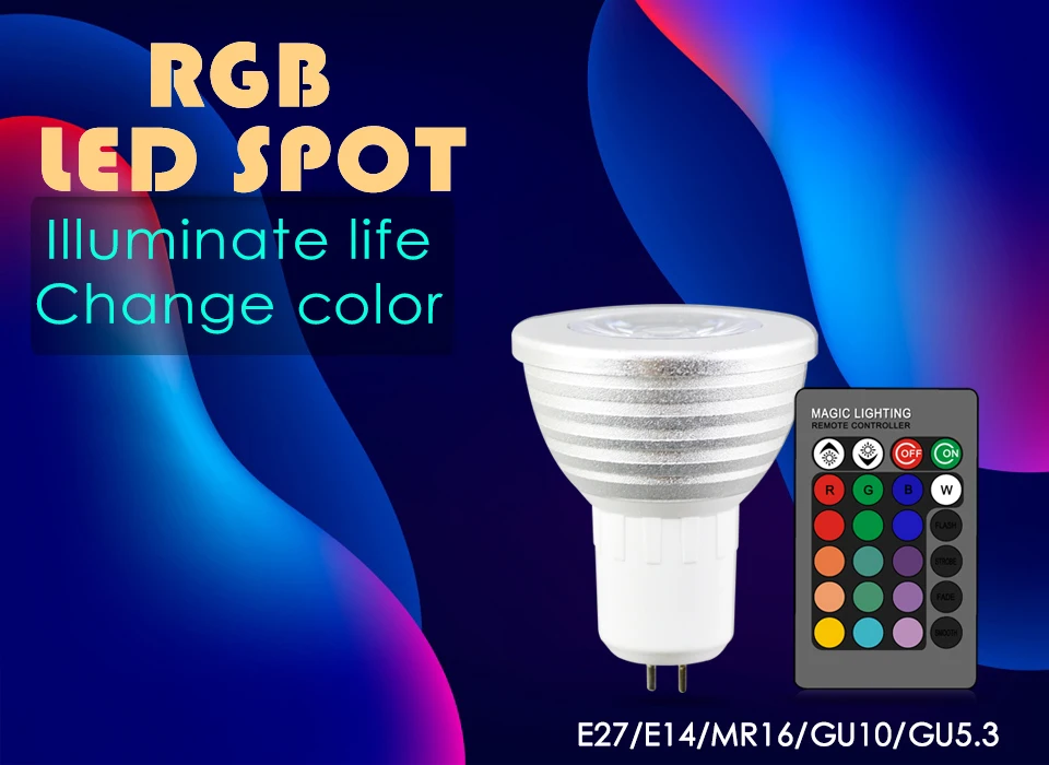 GU5.3 16 цветов, волшебный ИК-пульт дистанционного управления, RGB светодиодный светильник, лампа, меняющая цвет, лампа AC85-265, праздничный Точечный светильник с памятью+ 24key Showcase