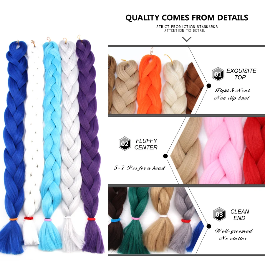 Leeons 1-10Pcs Purple Synthetic Jumbo Braiding Hair Extensions For Women 82 Inch Xpression Kanekalon Rainbow |