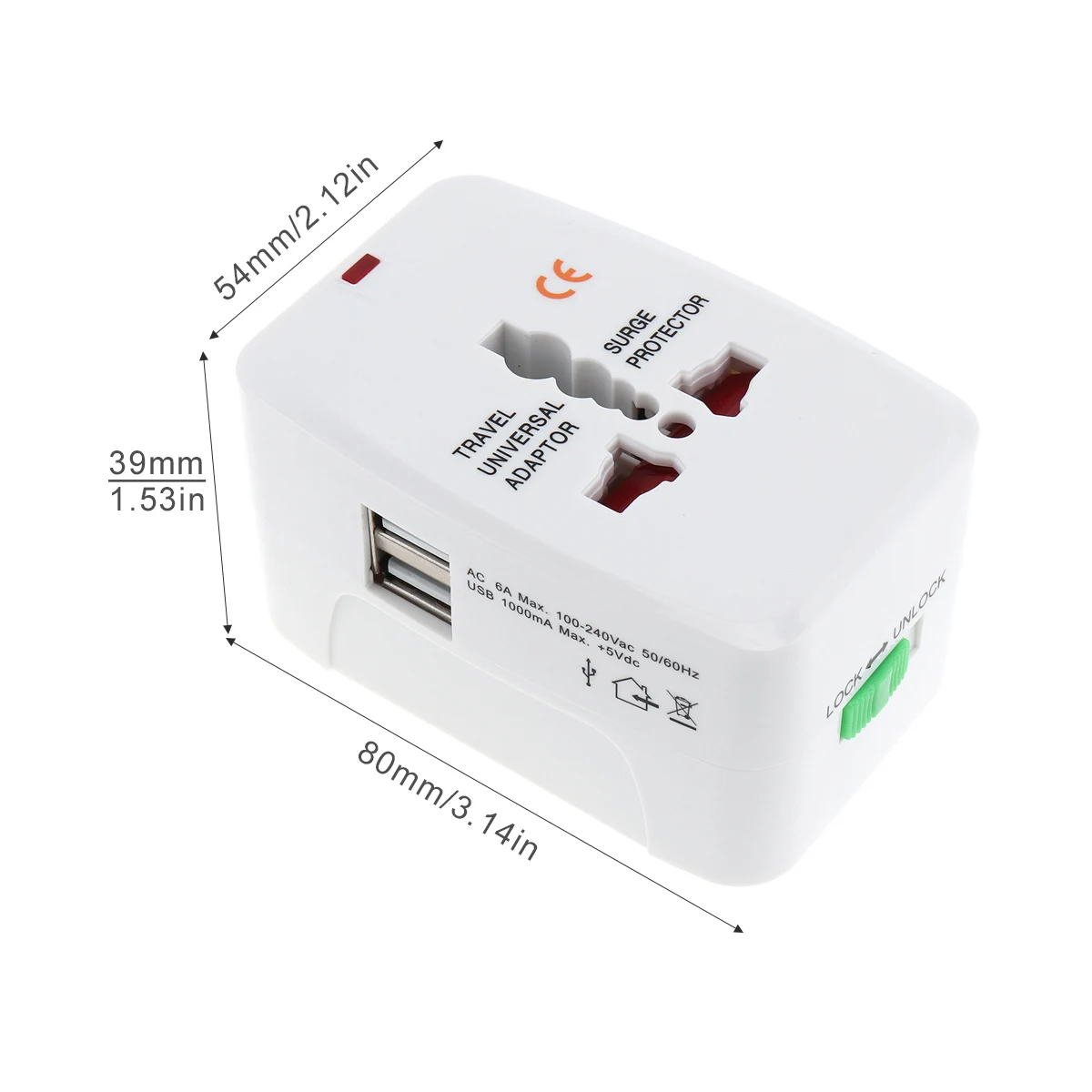 Универсальный адаптер для путешествий двойной usb порт Белый питания переменного