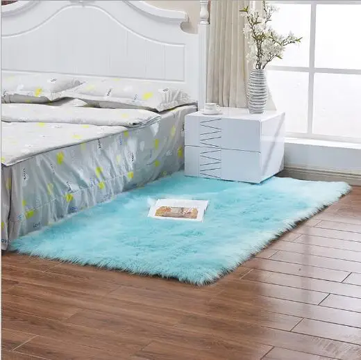 Light blue Искусственный мех овечья кожа пушистый Прямоугольный Коврик мягкий уютный теплый пушистый мохнатый однотонный ковер для свадьбы/спальни/девичьей комнаты белый - Цвет: Light blue