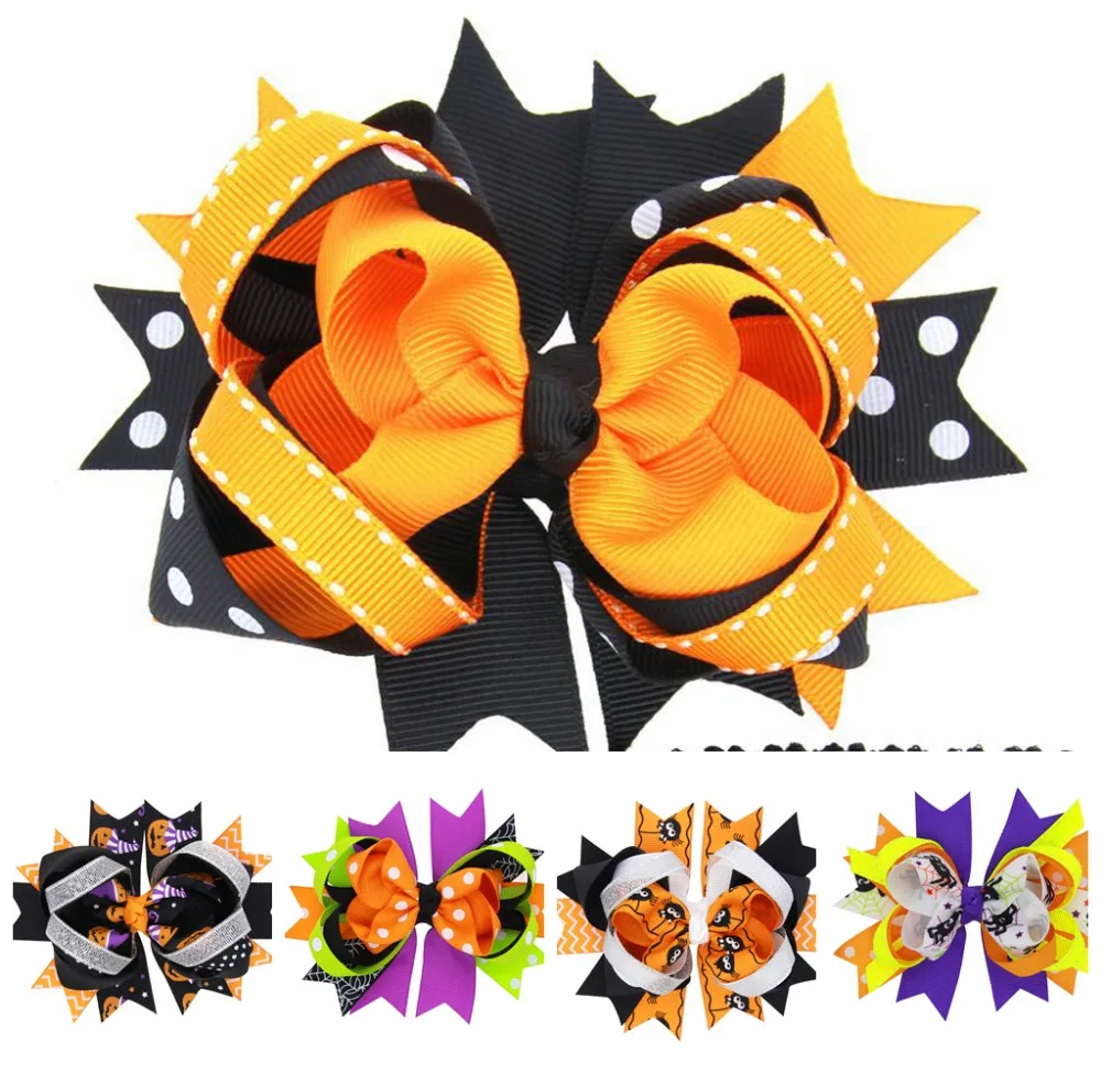 10 шт девочка 4 5 &quotпаук Хэллоуин Карнавал заколки для волос с бантами летучая мышь