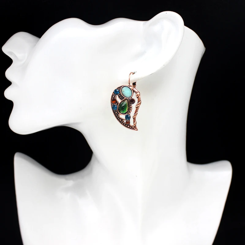 GDHY Hollowing Heart-shaped Pendant Earrings Inlaid With Natural Coloured Stone Two Valves Heart Drop Jewelry | Украшения и