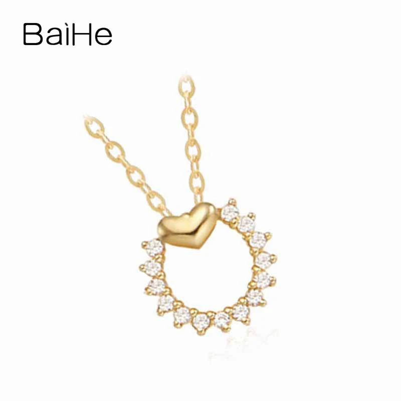 BAIHE Твердые 18K желтое золото 0.07CT круглые натуральные бриллианты женские