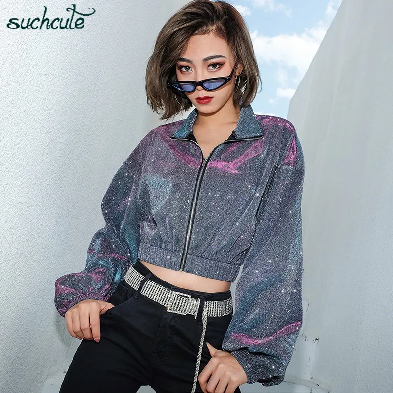 SUCHCUTE женский укороченный жакет для женщин с застежкой молнией шикарные пальто 2019