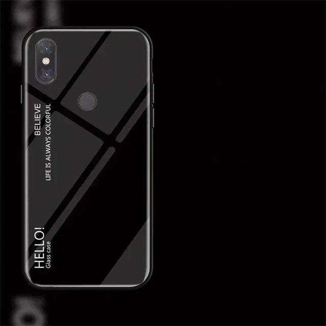 Модный градиентный чехол Aurora для Xiaomi 8 SE Lite Mix 2 2S 3 Max 2, цветная задняя крышка из закаленного стекла для Redmi S2 6A Note 7 6Pro - Цвет: Black