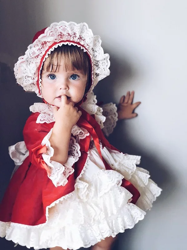dress hat 4 шт.; платье для девочек в испанском стиле; Королевские костюмы; праздничное платье принцессы для маленьких девочек; Рождественская одежда в стиле Лолиты; одежда для маленьких девочек - Цвет: dress hat
