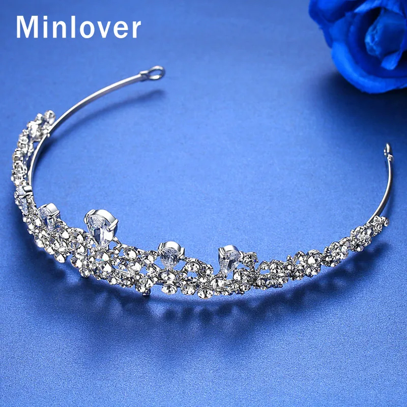 Minlover CZ цветок свадебные диадемы Короны из горного хрусталя женские повязки на