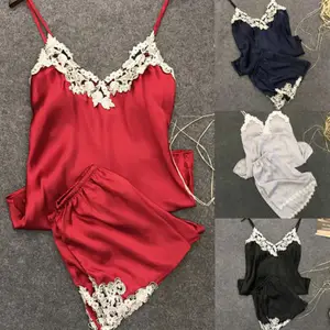 HIRIGIN новейшее дамское Ночное платье 2 шт., Женская Сексуальная атласная Женская пижама с кружевом нижнее белье Babydoll ночная рубашка, Лидер продаж, Дамский пижамный комплект