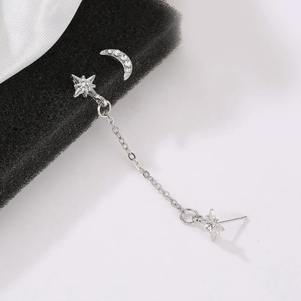 2019 NEW Lovely Gold Stainless Steel Double Star Moon Stud Earrings for Women Korean Set 3 ear Hole Jewelry Accessories | Украшения и