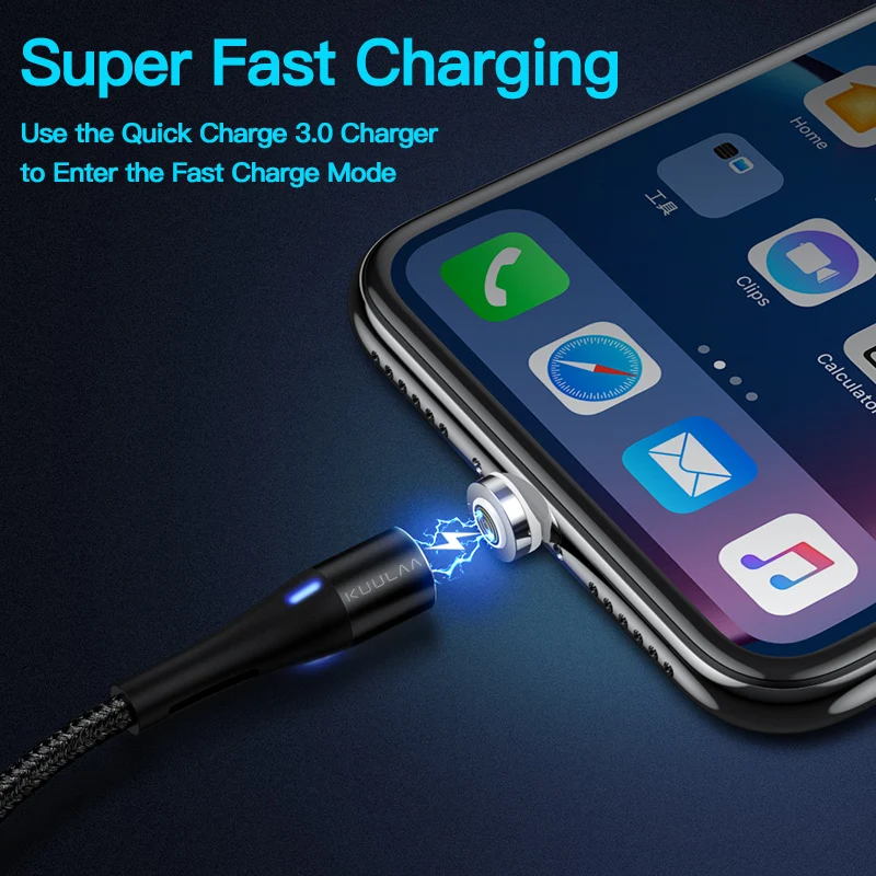 KUULAA Магнитный кабель Micro USB C 3A быстрый зарядный Адаптер для iPhone Samsung XiaoMi Зарядное устройство Магнитная Быстрая зарядка USB Type-C шнур