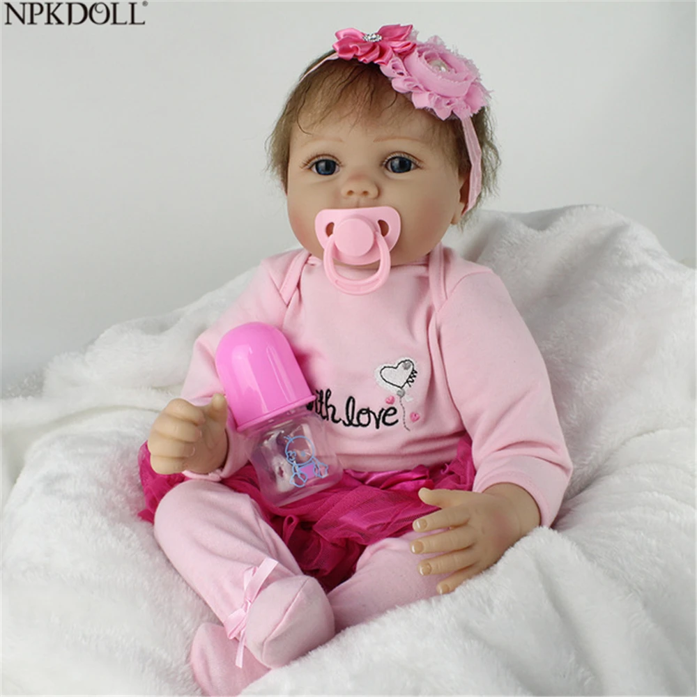 NPKDOLL 55 см кукла для девочки мягкая силиконовая новорожденных с соской роскошные