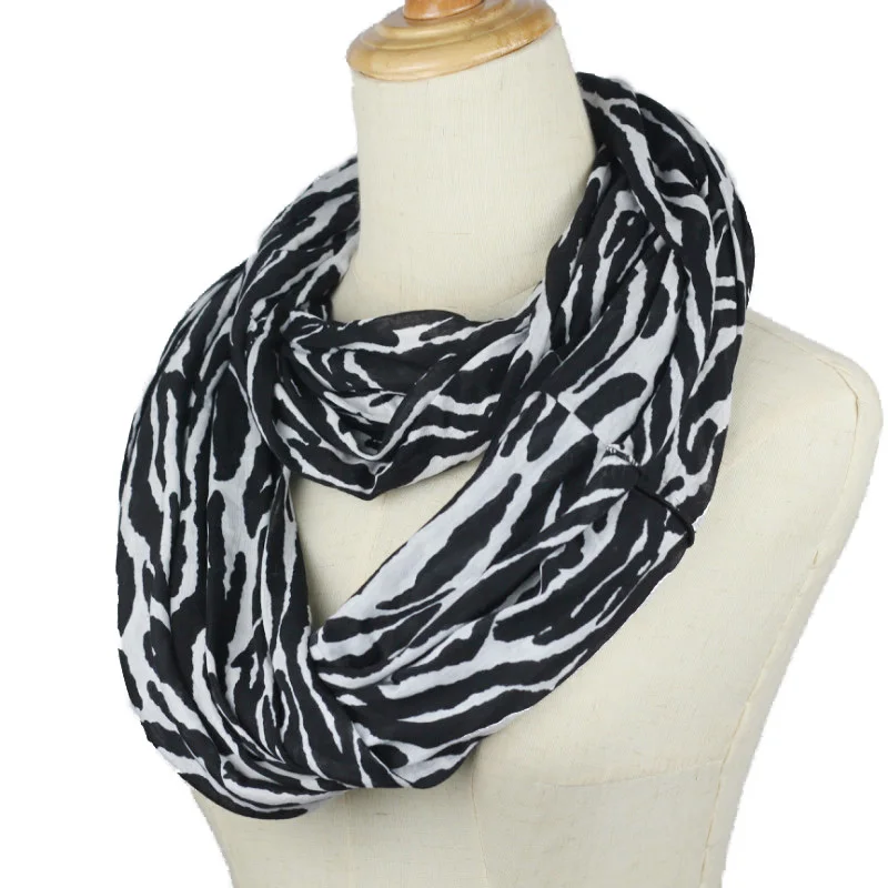 Женский шарф в полоску черно-белый шарф-колечко с принтом зебры мягкая шаль |
