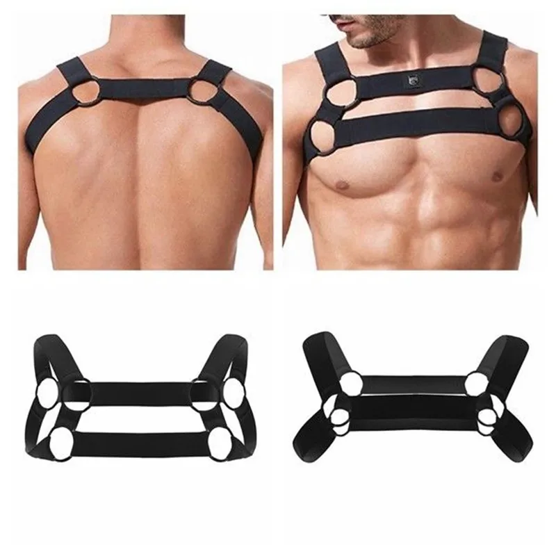 

MSemis Harness Mens Bondage Men Harness Shoulder Body Chest Muscle Belt Straps Arnes Hombre Gay Men Bondage Harness with O-ring