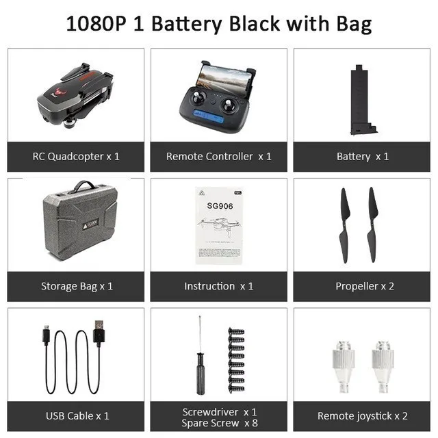 SG906 мини Дрон gps 5G wifi FPV RC Дрон 4K бесщеточный селфи Дрон с камерой HD Квадрокоптер складной Дрон VS F11 CG033 H117S - Цвет: 1080P-Black-1Battery