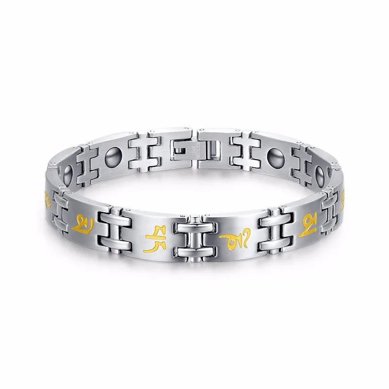 Neue Heilende Magnetische Armband Männer 316L Edelstahl Gesundheit Pflege Elemente Silber Religiöse Buddhismus Armband Hand Kette