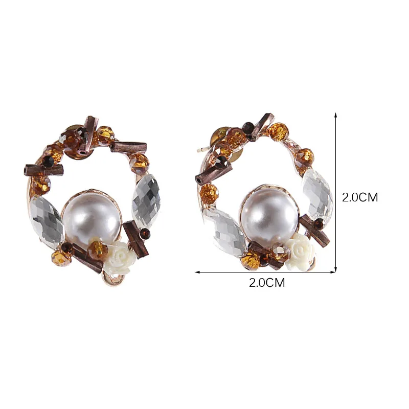 TDQUEEN коричневый Круглый Стад модные женские серьги стиль Brincos имитация жемчуга