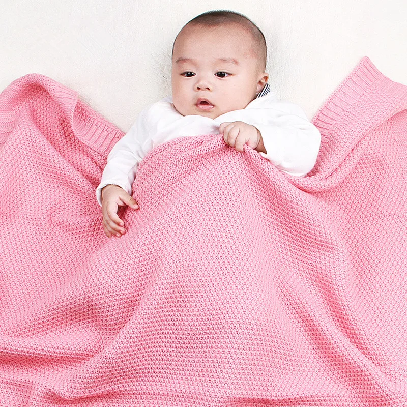

100*80cm Infant Woolen Blanket Swaddling 100% Organic Cotton Knitted Carpet for Trolley Newborn Baby Boys Girls Siesta Blankets
