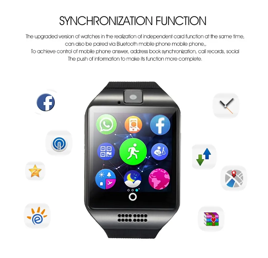 NEW Q18 Passometer Smart watch with Touch Screen camera Support TF card Bluetooth smartwatch for Android IOS Phone | Электроника