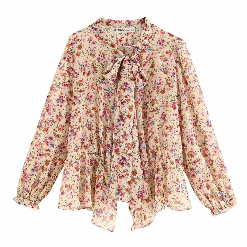 Новая женская модная маленькая шифоновая рубашка Блузки с цветочным принтом