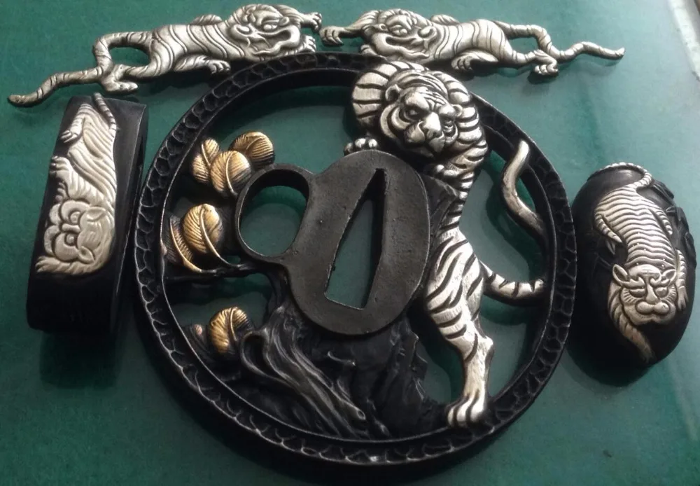 Японский самурайский меч Tsuba набор фучи Кашира менуки тигровый дизайн