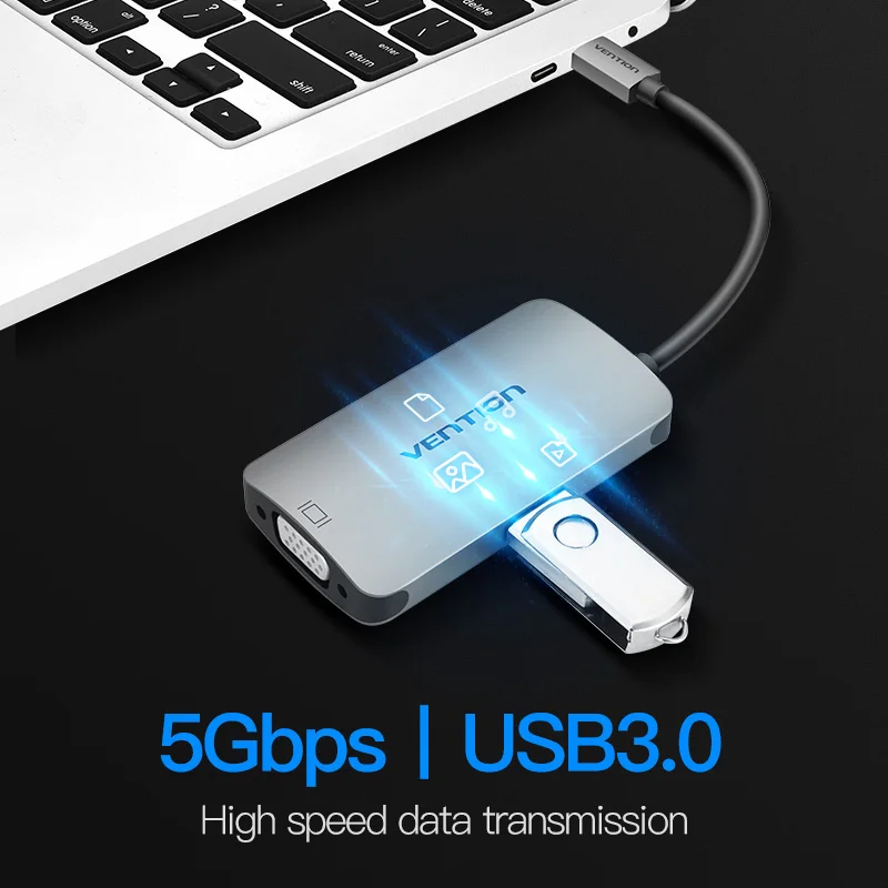 Vention USB C к VGA 3 0 адаптер с type c PD Питание 1 концентратор для Macbook Chromebook Pixel|Кабели VGA| |