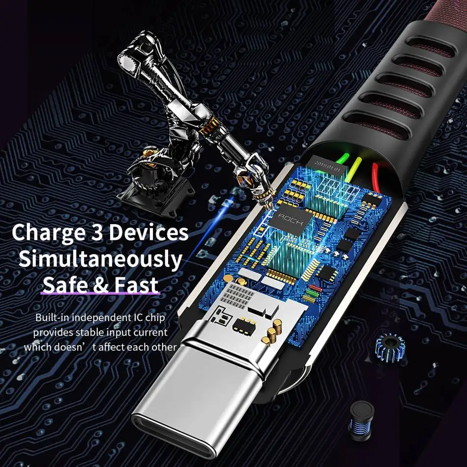 ROCK 3 в 1 USB кабель для смартфонов Microusb type-C зарядный кабель для iPhone зарядный кабель Micro USB зарядное устройство Дата шнур