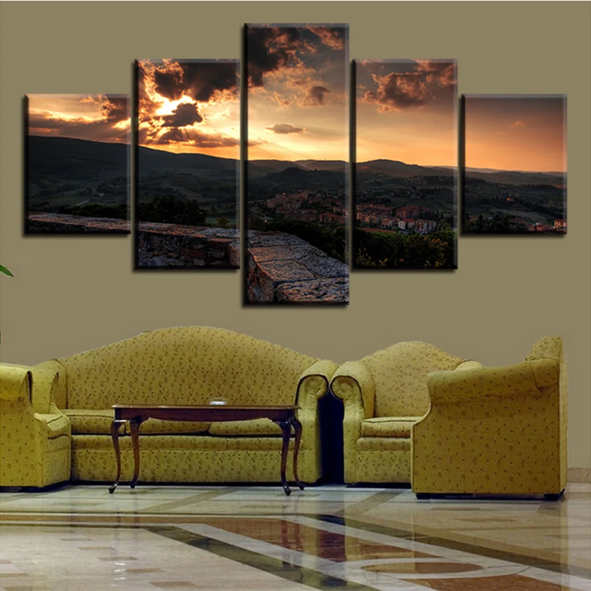 5 pc Set toscana-italy-tuscany-sunset-town-sky NO FRAME Oil Painting Canvas Prints Wall Art Pictures For Living Room Decorations | Дом и сад