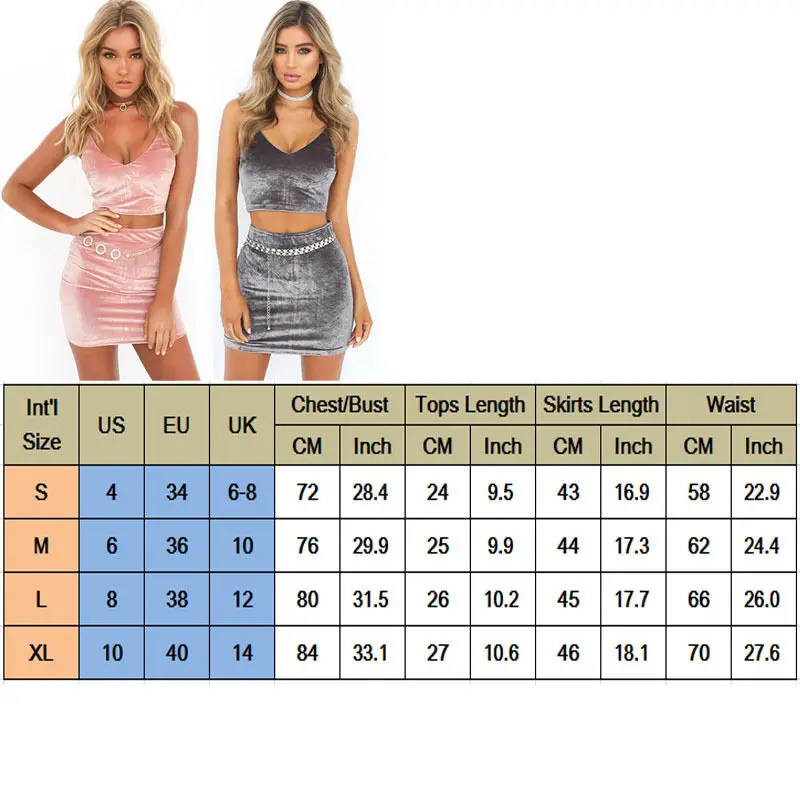 

Zipper Up Bodycon 2 Piece Set Women V-Neck Off Shoulder Crop Top and Skirts 2020 Stretchy Velvet Tracksuits Solid Summer Suits