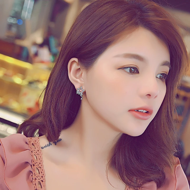 925 silver needle star earrings girl simple personality hipster fashion fresh temperament | Украшения и аксессуары
