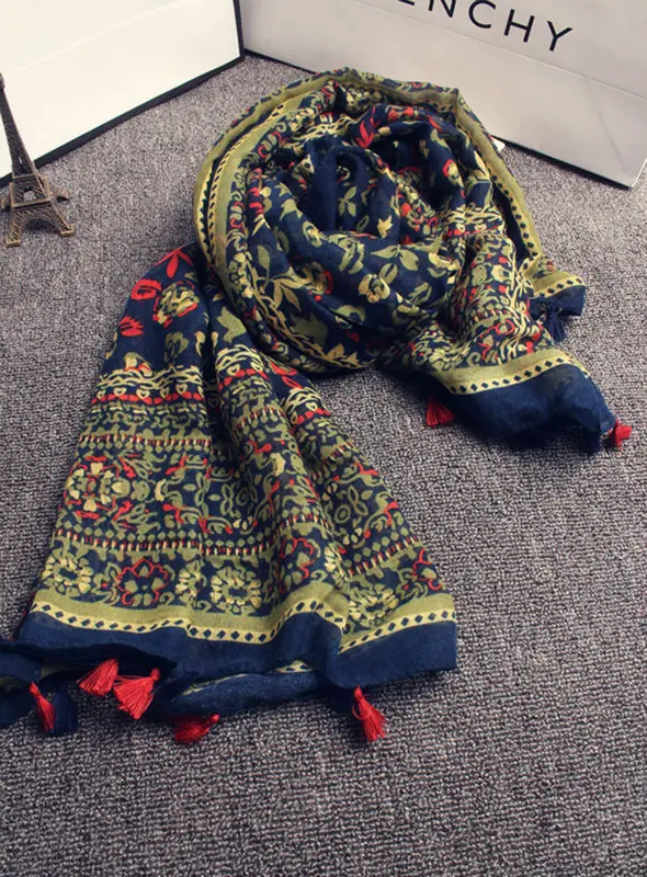 2018 популярный цветок шарф кисточкой шаль женские Цветочные хиджаб мусульманские