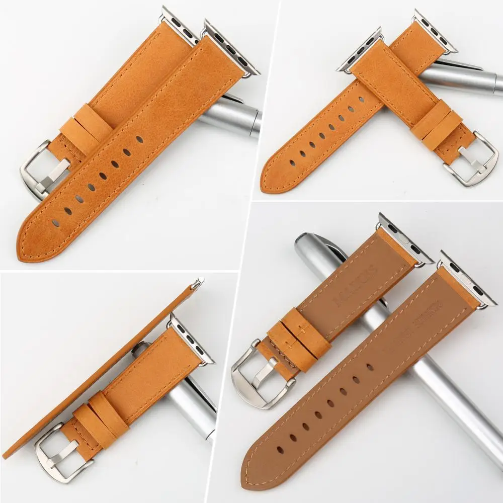 Ремешок для часов MAIKES из натуральной кожи браслет Apple Watch Series SE 6 5 4 3 2 iWatch Band 42 мм 38 44