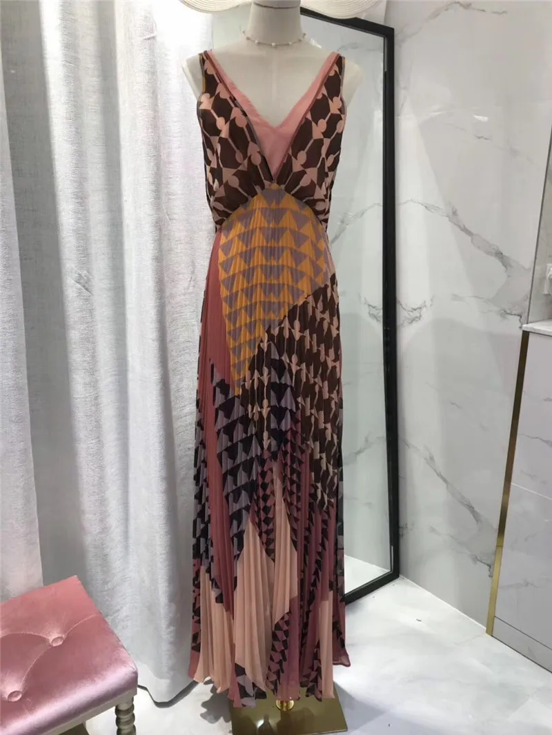 Женское Плиссированное длинное платье с глубоким V образным вырезом Новое