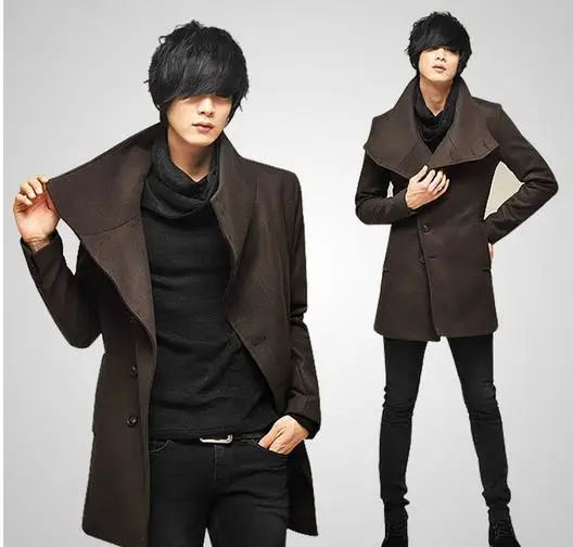 Мужское шерстяное пальто приталенное зимнее Длинная шерстяная куртка в