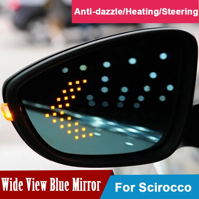 2Pcs For Volkswagen Scirocco 2009-2017 Rearview Mirror Blue Glasses Wide Angle Led Turn Signals light Power Heating | Автомобили и