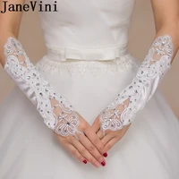 janevini 2018 beaded satin long white gloves fingerless lace bride wedding long gloves women bridal dress accessories liga novia