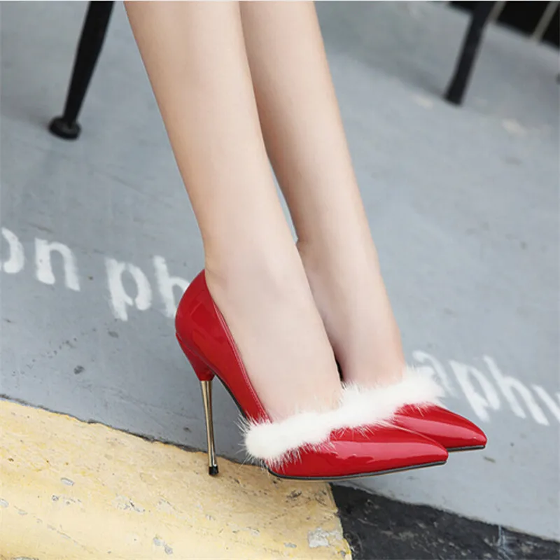 Бесплатная доставка весна женские сексуальные острым носом искусственного меха