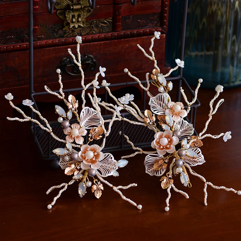 2 pics/Lot European Baroque Wedding Barrettes Flowers Tiaras Bridal Gold Headbands Brides Hair Accessory Evening Headdress | Украшения и