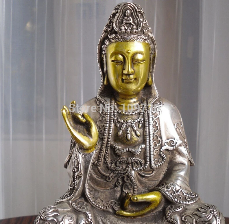 Статуя Будды Kwan Kuan Guan Yin высота 8 дюймов серебряная 001244 | Статуи и скульптуры